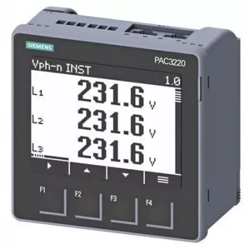 Siemens SENTRON PAC3220 analizzatore di rete, Modbus TCP, LCD, 96x96mm da pannello, 690/400V AC, tensione ausiliaria 24-60V DC, morsetti a vite 7KM32201BA011EA0
