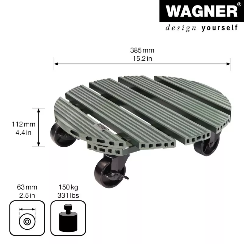 WAGNER design yourself Carrello portapiante GH0558 plastica, Ø 38,5 cm verde scuro rotondo, 1 pz. 20055801