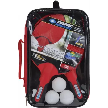 DONIC Schildkröt 788662 Set ping pong - 2 racchette, 3 palline, rete - nero/rosso