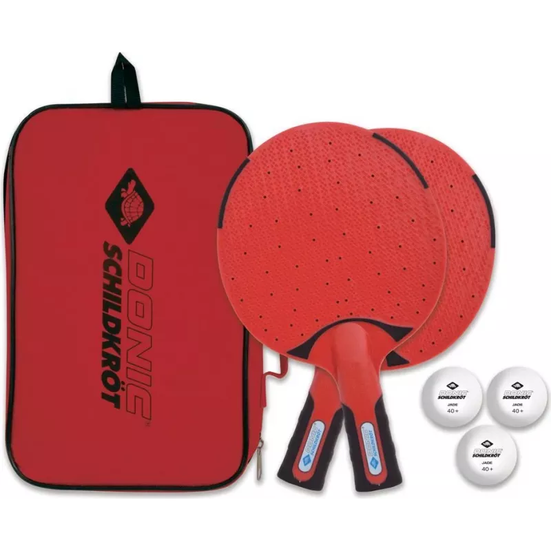 DONIC Schildkröt 788662 Set ping pong - 2 racchette, 3 palline, rete - nero/rosso