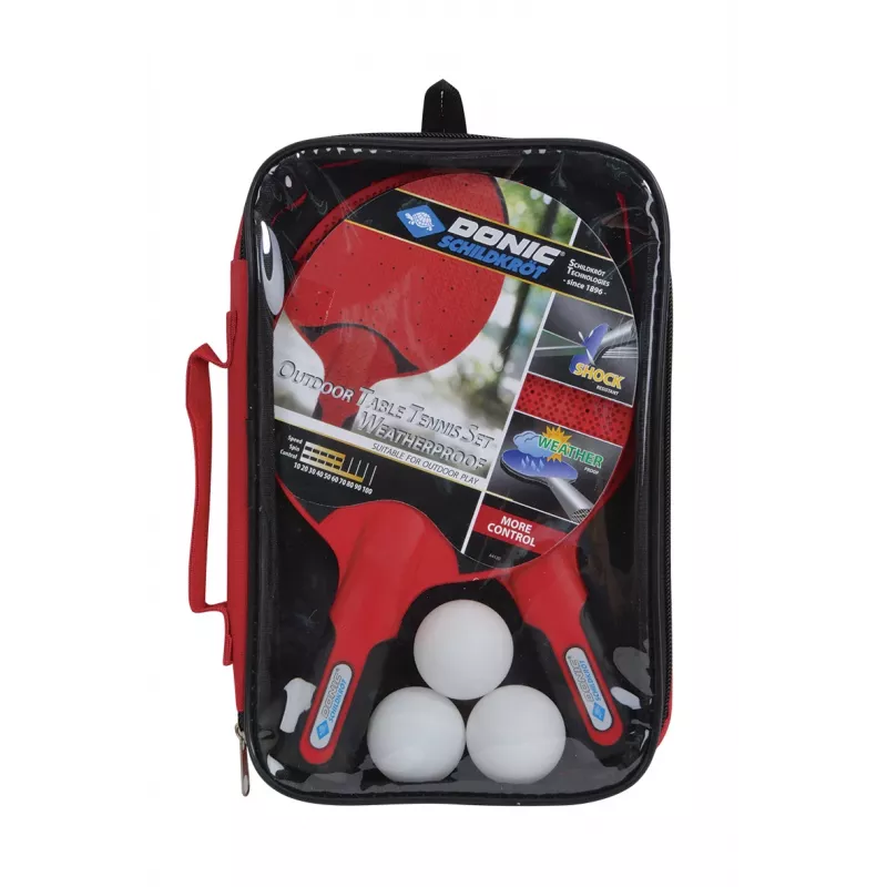 DONIC Schildkröt 788662 Set ping pong - 2 racchette, 3 palline, rete - nero/rosso