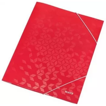 LEITZ WOW cartella portadocumenti con elastico A4, cartone plastificato PP, rosso, angoli elastici, 3 alette interne, capacità 150 fogli 3982-00-26