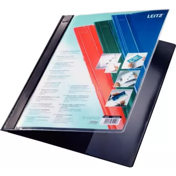 LEITZ Exquisit Cartella per presentazioni con tasca frontale, A4 sovradimensionato, PVC rigido, nero, coperchio trasparente 4193-00-95
