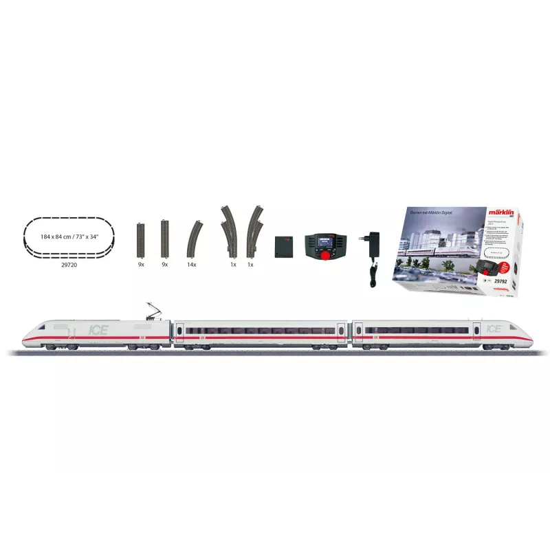 Märklin 29792 ICE 2 set di avviamento digitale H0 AC con Mobile Station 2, treno a 5 elementi, ovale di binari C, epoca VI