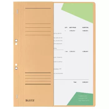 LEITZ Cartella con occhielli DIN A4, cartoncino manila, camoscio, rilegatura d'ufficio, 250 g/m², 1-2 copertine anteriori (90 mm larghezza) con campo per etichetta - 50 pezzi (3741-00-11)