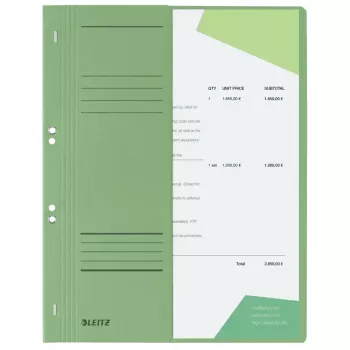 LEITZ Fascicolo A4, cartoncino manila, verde, cucitura d'ufficio, 250 g/m², 1/2 copertina anteriore con campo per etichetta, confezione da 50 (3741-00-55)