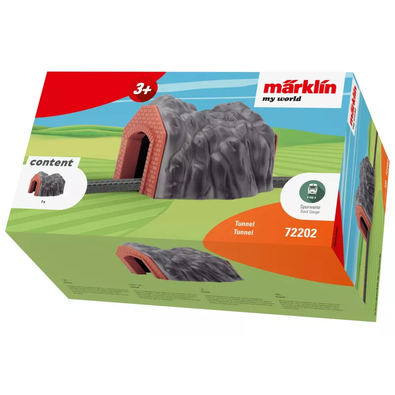Märklin Tunnel H0 a binario singolo con portale in pietra dettagliato, grigio e arancione 72202