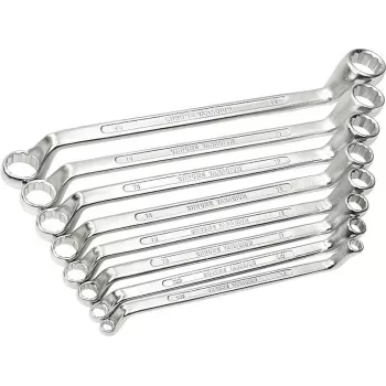 BRÜDER MANNESMANN Set 8 pezzi chiavi combinate, acciaio cromo-vanadio, DIN 838, cromate lucide, misure 6x7-20x22 mm (140-08 DIN)