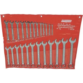 BRÜDER MANNESMANN M130-25 set di chiavi combinate da 25 pezzi, metriche 6-32 mm, acciaio cromo-vanadio, DIN 3113, in custodia a rullo in tessuto