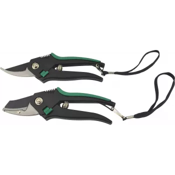 BRÜDER MANNESMANN set leggero di cesoie da giardino in metallo, 2 pezzi, lame in acciaio inox temprato, impugnature in plastica antiscivolo - 1 set (M63202)