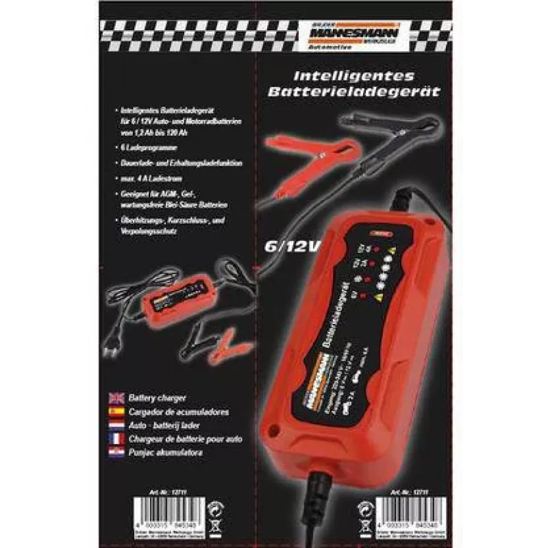 Brüder Mannesmann M12711 caricabatterie automatico per auto per batterie al piombo-acido 6V e 12V
