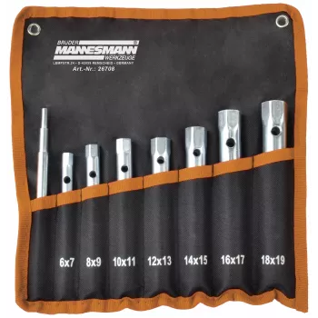 Brüder Mannesmann M26708 set di chiavi a bussola da 8 pezzi, acciaio cromo-vanadio, misure da 6x7 a 20x22 mm, DIN 896 forma B, su supporto in plastica