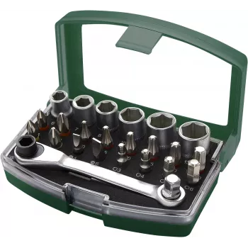 BRÜDER MANNESMANN Set da 24 pezzi di punte e bussole, attacco 1/4 inch, punte in acciaio S2, bussole in cromo-vanadio, valigetta in plastica (M29700)