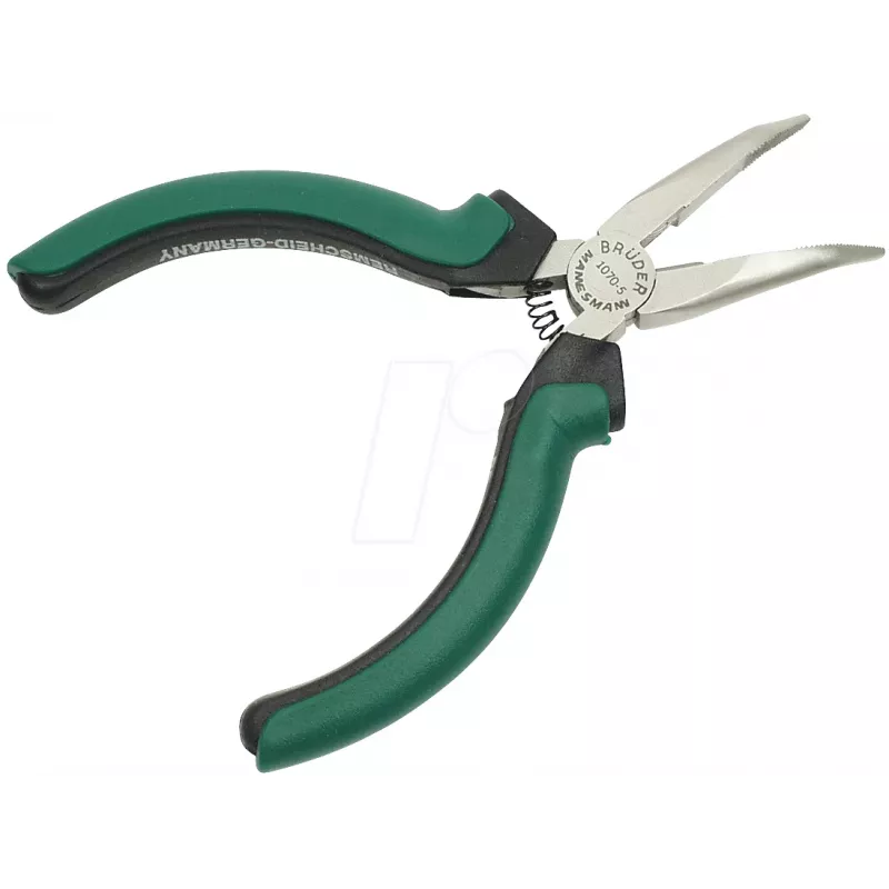 BRÜDER MANNESMANN GREEN LINE Pinza a becco curvo per elettronica 125 mm, acciaio per utensili, verde/argento/nero M 1070-5