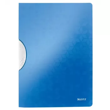 LEITZ WOW ColorClip A4 Pinza fermacarte, blu metallizzato con superficie goffrata 3D, interno grigio chiaro, capacità 30 fogli 4185-00-36