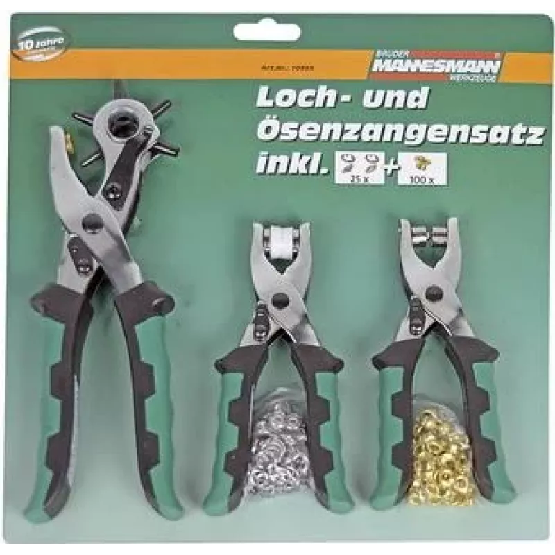 BRÜDER MANNESMANN Set da 128 pezzi di pinze per forare e pinze per occhielli con pinza perforatrice a revolver e pinza per bottoni automatici 10993