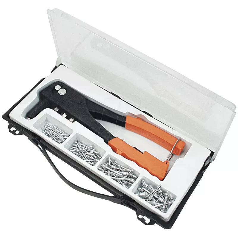 BRÜDER MANNESMANN MAN 1096 set rivettatrice manuale con 4 ugelli e 100 rivetti ciechi