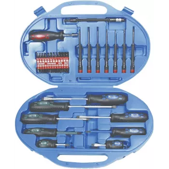 Brüder Mannesmann 11242 set 42 cacciaviti con bit a taglio, Phillips, Pozidriv, Torx, brugola e supporto da parete