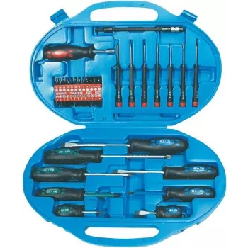 Brüder Mannesmann 11242 set 42 cacciaviti con bit a taglio, Phillips, Pozidriv, Torx, brugola e supporto da parete