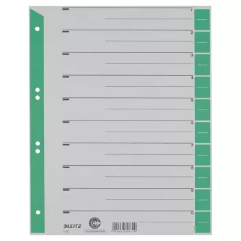 LEITZ 16523055 separatori in cartone A4, verde, 25 fogli, universale 11 fori, 160 g/m²