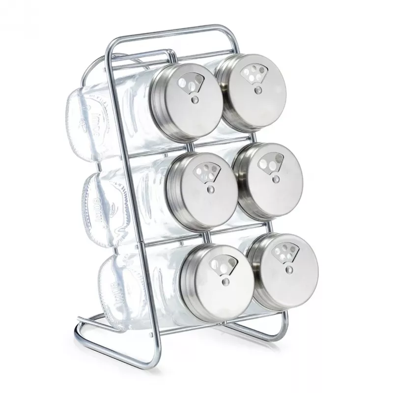 Zeller 19638 Set portaspezie, 7 pz., vetro/acciaio inox