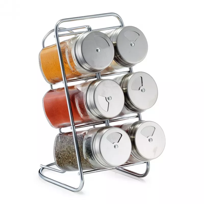 Zeller 19638 Set portaspezie, 7 pz., vetro/acciaio inox