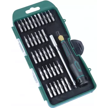 BRÜDER MANNESMANN Set di punte di precisione, 36 pezzi, attacco esagonale 4 mm, taglio, Phillips, Torx, brugola, Pentalobe, Tri-Wing, Spanner, quadro, Pozidriv, con impugnatura a due componenti 29890