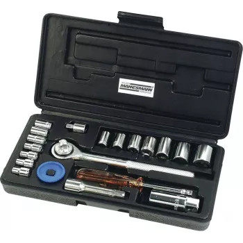 Brüder Mannesmann M206 Set da 20 pezzi di chiavi a bussola con attacco 1/4 pollice e 3/8 pollice, cromo-vanadio, esagono metrico