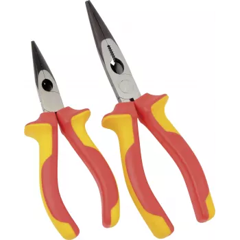 BRÜDER MANNESMANN Pinza a punte VDE 160 mm, isolata 1000V, pinza a punte lunghe per lavori su parti in tensione, rosso/giallo 10603