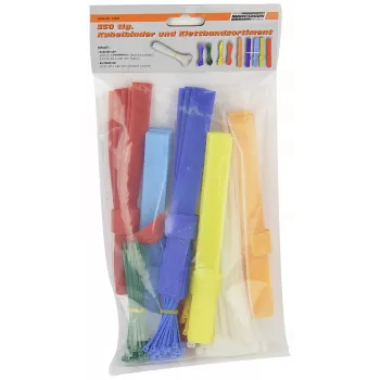BRÜDER MANNESMANN Set fascette e chiusure in velcro, 350 pezzi, 200 fascette 2,5 x 100 mm, colori assortiti, 150 fascette in velcro, riutilizzabili, gestione cavi per interni (M13060)