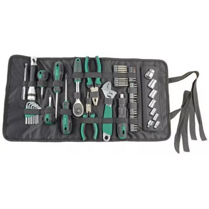 Brüder Mannesmann M21170 Set di utensili da 65 pezzi in borsa in tessuto, acciaio cromo-vanadio, nero/verde