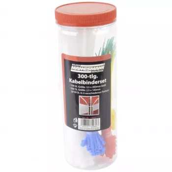 Brüder Mannesmann M13051 assortimento fascette per cavi 300 pezzi, 100 mm e 200 mm, colori assortiti