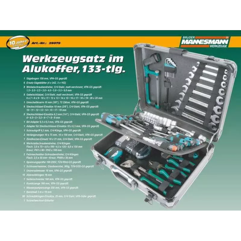 Brüder Mannesmann M29079 set di utensili da 133 pezzi in valigetta di alluminio