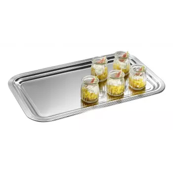APS CLASSIC vassoio da portata rettangolare 530x325 mm argento nichelato cromato lucido con linee