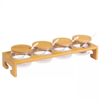 WESTMARK Set da servizio Marmeladenbar Tapas + Friends, tagliere in legno di acacia, 3 ciotole in vetro, 3 cucchiai in acciaio inox 69902260