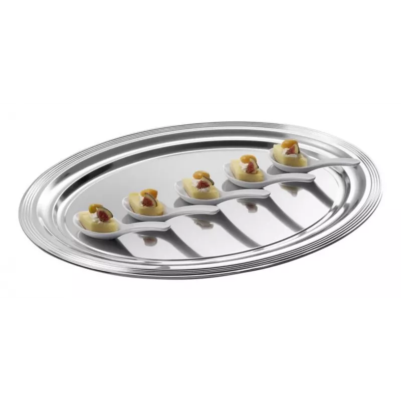 APS CLASSIC Piatto da portata rettangolare 460x340mm argento nichelato e cromato metallo con linee