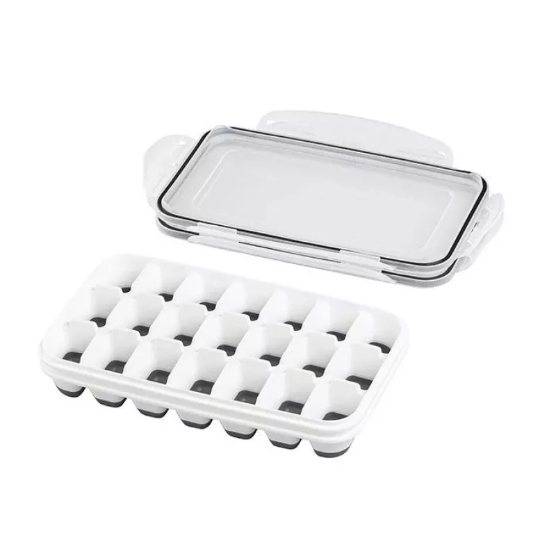APS Vaschetta per cubetti di ghiaccio con coperchio, trasparente/grigio, set da 2, polipropilene, lavabile in lavastoviglie 36103