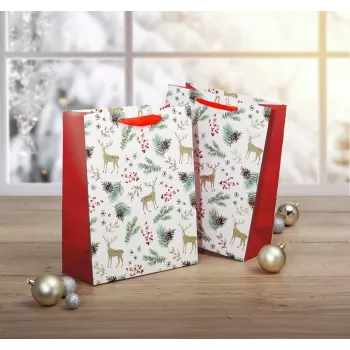SIGEL GT121 sacchetti regalo Natale, motivi acquerello, grande, 26 x 33 x 12 cm, set da 5