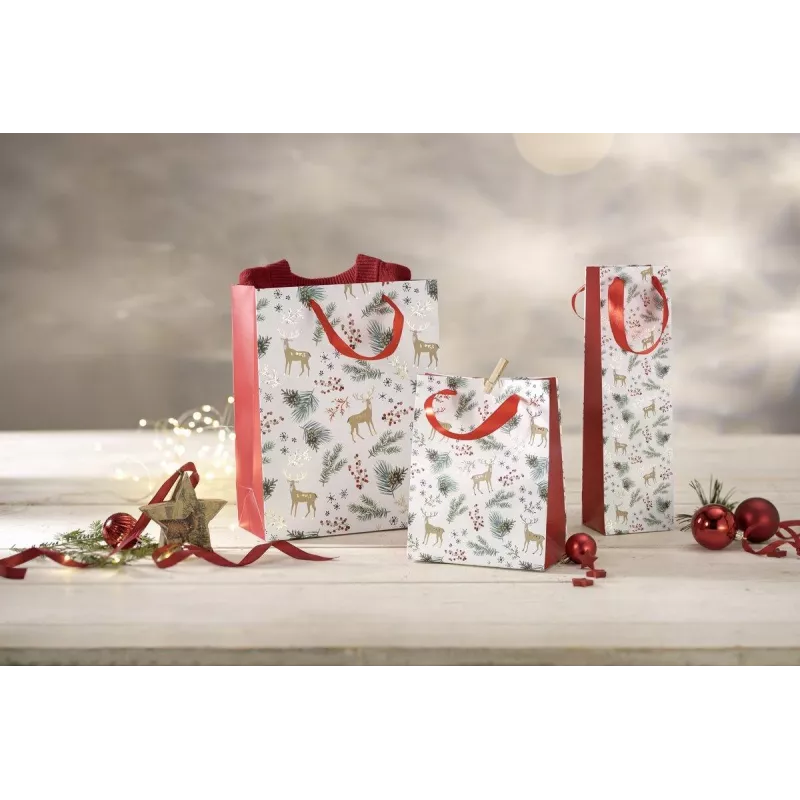 SIGEL GT121 sacchetti regalo Natale, motivi acquerello, grande, 26 x 33 x 12 cm, set da 5