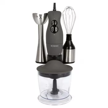 Bomann Frullatore a immersione con asta in acciaio inox, 400 W, 2 velocità, frusta, tritatutto (660551)