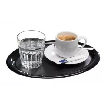 APS KAFFEEHAUS vassoio da portata ovale in melamina, nero, bordo arrotolato, 260 x 200 x 15 mm 84251