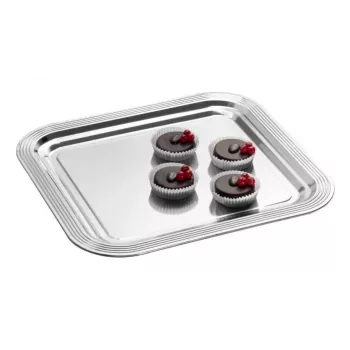 APS CLASSIC vassoio da portata rettangolare 354 x 325 mm metallo nichelato e cromato color argento con linee (1 pz.)