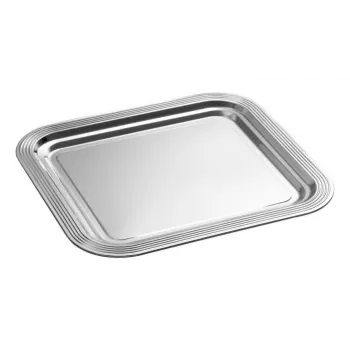 APS CLASSIC vassoio da portata rettangolare 354 x 325 mm metallo nichelato e cromato color argento con linee (1 pz.)