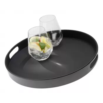 APS Bistro vassoio da portata rotondo, nero, 35,5 cm, melamina, impilabile, lavabile in lavastoviglie (84045)