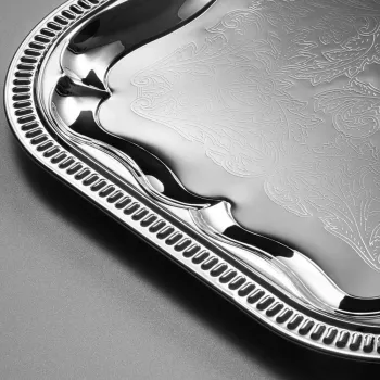 APS vassoio per feste, rettangolare (L)410 x (P)310 mm, argento in metallo, nichelato e cromato lucido, superfici interne - 1 pezzo (392)