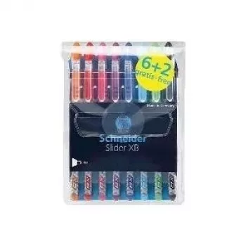 Schneider Slider Basic set di penne a sfera - 8 colori diversi, punta extra larga 1,4 mm, tecnologia Viscoglide, impugnatura ergonomica gommata, clip in acciaio inox 151298