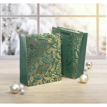 SIGEL GT118 sacchetti regalo, ornamenti dorati su verde, 26 x 32 cm, confezione da 5