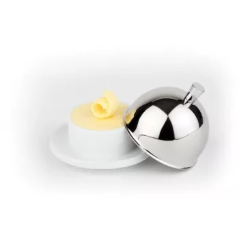 APS burriera, scodella in porcellana con coperchio in acciaio inox 18/8, 180 x 130 x 70 mm, bianco/argento, 1 pezzo 15921