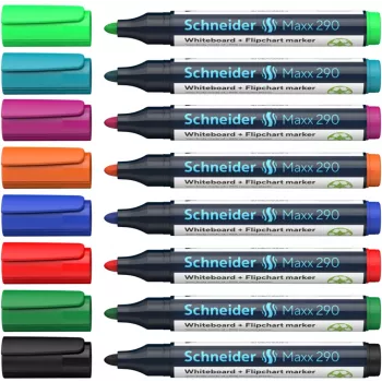 Schneider Maxx 290 pennarelli per lavagna bianca e flipchart set da 8 colori assortiti, punta tonda 2,0-3,0 mm 129098