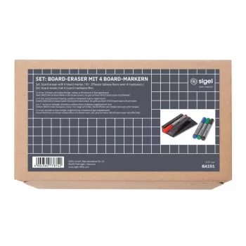 SIGEL BA151 set accessori per lavagna bianca, 4 pennarelli cancellabili a secco, cancellino magnetico, portapennarelli magnetico, spray detergente 50 ml, 10 panni detergenti, nero